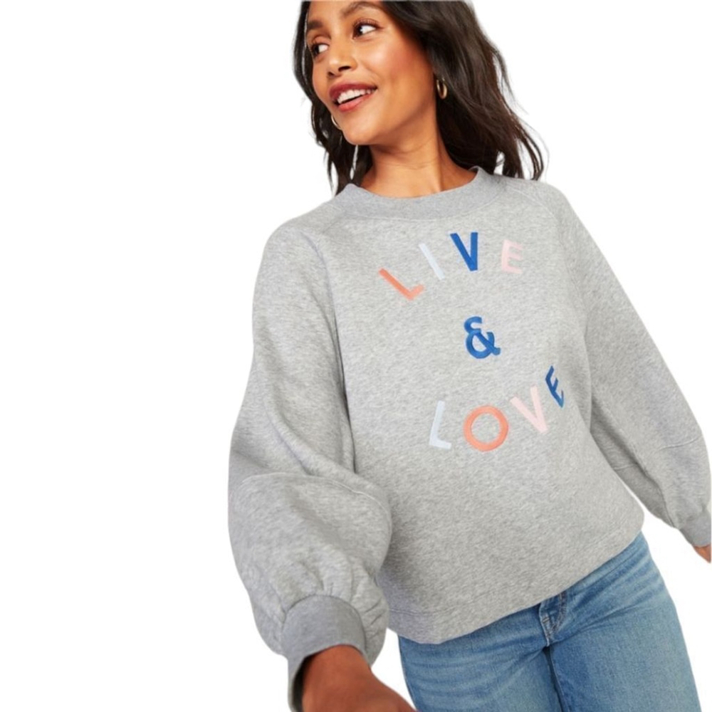 Old Navy Women's Oversized Crewneck Sweatshirt Terry Lined Embroidered sz XL